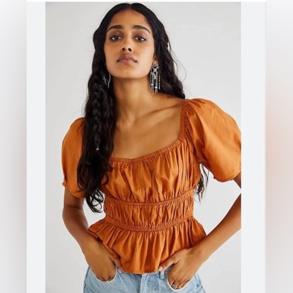 Free People Tops - Free People Phoebe Smocked Lace Up Top
